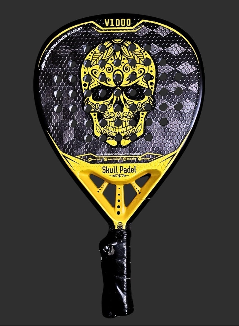 Skull Padel V1000 GOLD 24K CARBON with COVER & GRIP | For Advanced Players | PADEL RACKET - Image 1